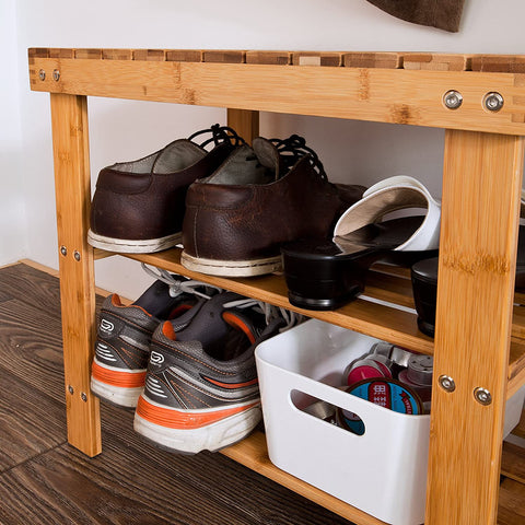 Rootz Bamboo Shoe Rack - Bench - Bathroom Shelf - 50cm x 29cm x 45cm