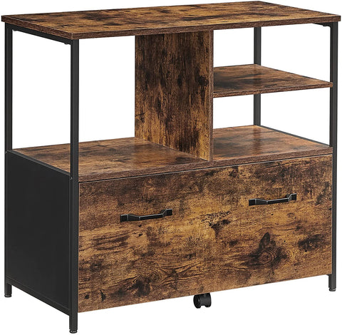 Rootz File Cabinet - Office Cabinet - 1 Drawer - Open Compartments - Sideboard - Processed Wood - Metal - Industrial - Brown - Black - 82 x 40 x 75 cm