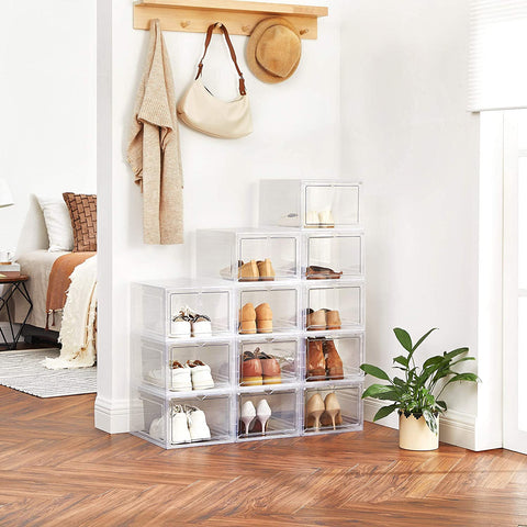 Rootz Set Of 6 Shoe Boxes - Shoe Storage - Shoes Organizer - Plastic - Transparent - Stackable - 27 x 34.5 x 19 cm - Shoes Up To Size 45