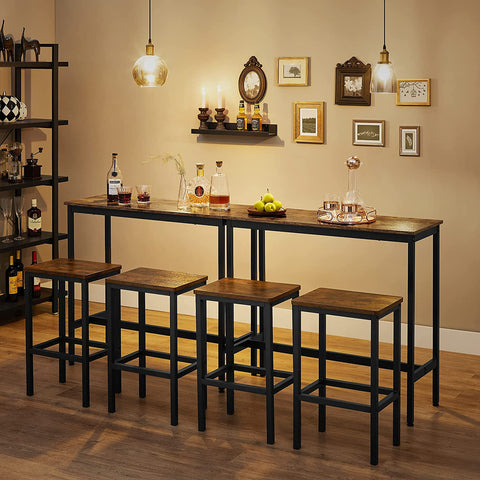 Rootz Bar Table Set - Dining Set - High Table - 2 Stools - Brown - Black - Processed Wood - Metal