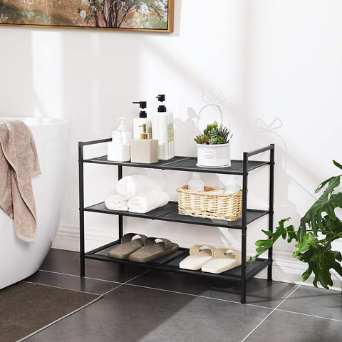 Rootz Shoe Rack - 3 Levels - Stackable - 9-12 Pairs of Shoes - Metal - Black
