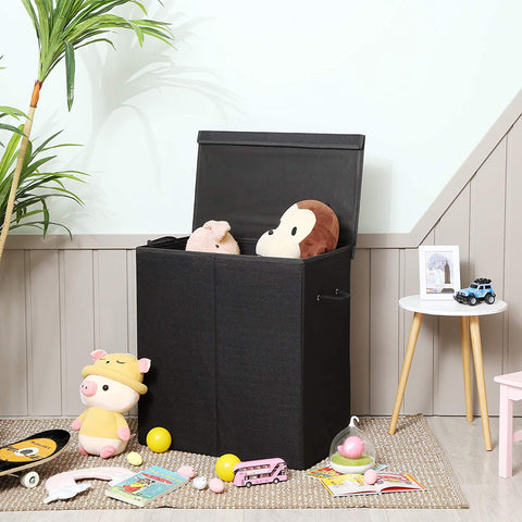 Rootz Black Laundry Basket - Laundry Baskets with Lid - Foldable - 69.25 x 39.4 x 5.6 cm