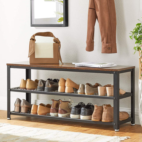 Rootz Shoe Bench - Shoe Rack - Shoe Cabinet - Shoe Organizer - Industrial - 100 x 30 x 45 cm - Metal - Processed Wood