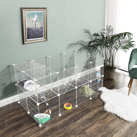 Rootz Animal Cage - Rabbit Hutch - Guinea Pig - 2 Floors - Metal Mesh - White - 143 x 73 x 71 cm