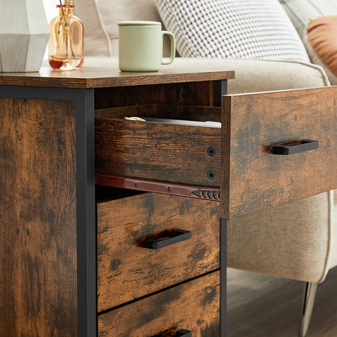 Rootz Bedside table - chest of drawers - side table - 3 drawers - industrial - brown - black - processed wood - metal - 40 x 40 x 60 cm