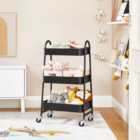 Rootz Kitchen trolley - Kitchen trolley - Serving trolley - 3 Levels - 2 Brakes - Handles - Metal - Black