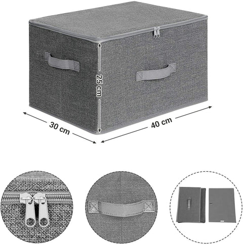 Rootz Storage Boxes - Set Of 3 - Lid - Foldable - Fabric - Handles - Gray - 40 x 30 x 25 cm