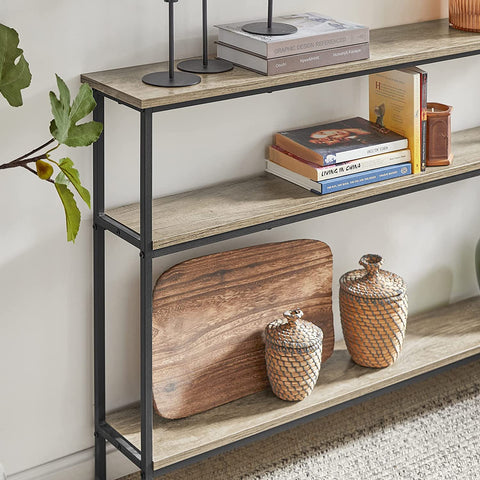 Rootz Console Table Hall Table Living Room Table Sofa Table Narrow Side Table End Table with 3 Shelves-W120 x D20 x H77cm