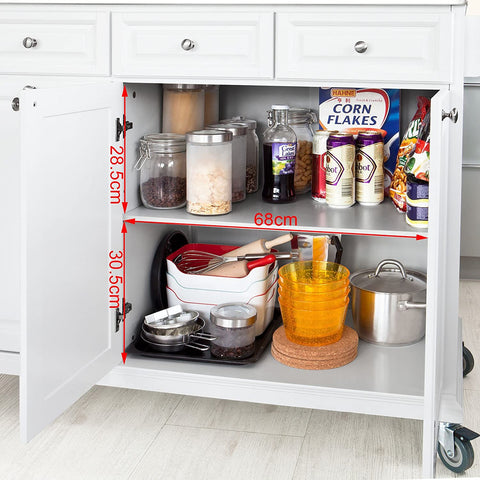 Rootz Luxury Kitchen Trolley with Large Storage Cabinet - Kitchen Island with Stainless Steel Worktop