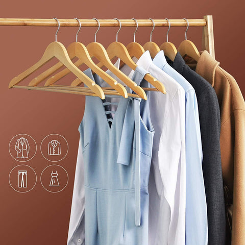 Rootz Maple Wood Clothes Hangers - 20 Pieces - 360 Degree Hanger - Clothes Hanger Coat, Pants - Clothes Hangers