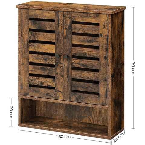 Rootz Wall cabinet - Bathroom cabinet - Storage cabinet - 2 Doors - 1 Open Compartment - Brown - Processed Wood - Industrial - 60 x 20 x 70 cm
