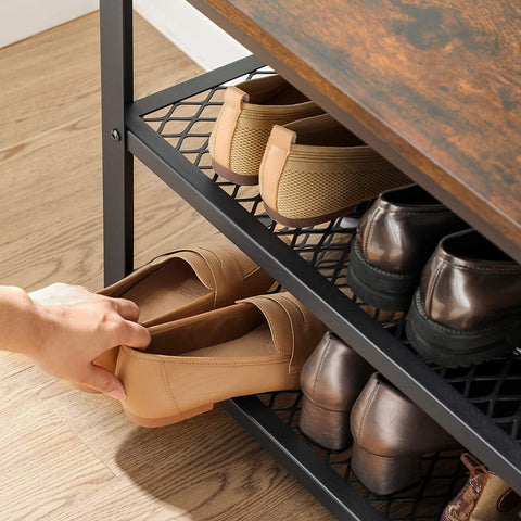 Rootz Shoe Bench - Shoe Rack - Shoe Cabinet - Shoe Organizer - Industrial - 100 x 30 x 45 cm - Metal - Processed Wood