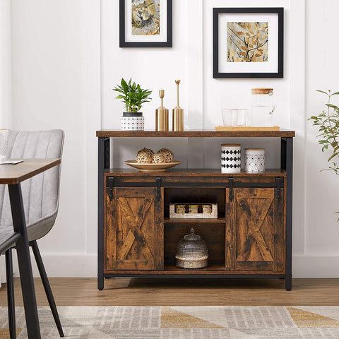 Rootz Sideboard - Storage Cabinet - Sideboard - Kitchen Cabinet - 2 Sliding Doors - Adjustable Shelf - Industrial - Brown - Black - 100 x 33 x 80 cm