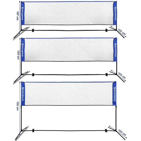 Rootz Badminton Net - Tennis Net - Adjustable Height - Iron Frame - Transport Bag - Blue - Black - Yellow
