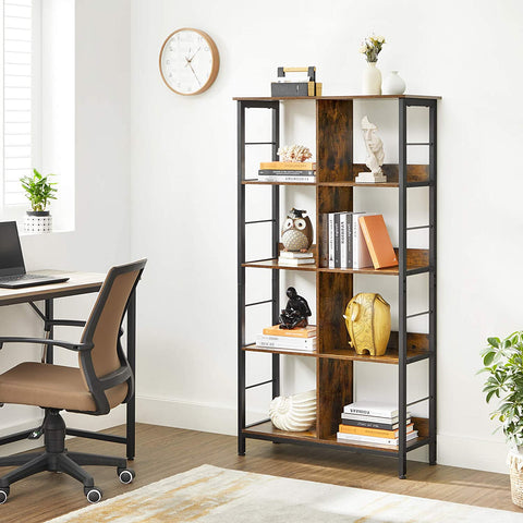 Rootz Bookcase - Storage Cabinet - 8 Compartments - Brown - Black - Processed Wood - Metal - 80 x 33 x 149 cm