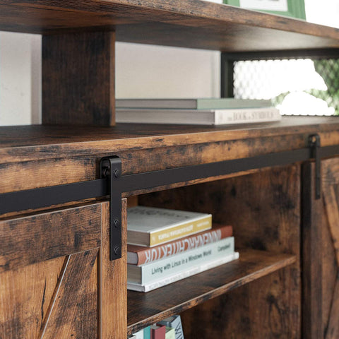 Rootz TV Furniture - TV Cabinet - 2 Sliding Doors - Up to 60 Inch - 135 x 40 x 76 cm - Adjustable Shelves - Industrial - Brown - Black
