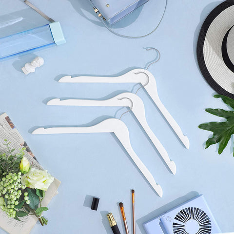 Rootz Clothes Hangers - 20 Pieces - Solid Wood - Anti-Slip - Swivel Hook - White - ?44 x 1.2 x 23.5 cm