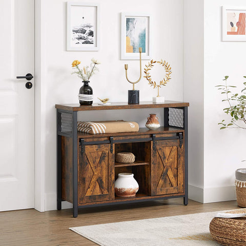Rootz Sideboard - Storage Cabinet - Sideboard - Kitchen Cabinet - 2 Sliding Doors - Adjustable Shelf - Industrial - Brown - Black - 100 x 33 x 80 cm