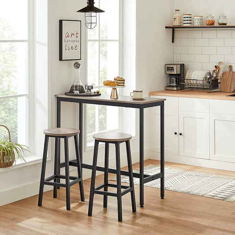 Rootz Bar Stools - Set Of 2 - Kitchen Chair - Metal Frame - Processed Wood - Gray - 32 x 65 cm