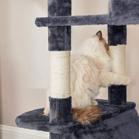 Rootz Scratching Post - Cat Tree - Hammock - Cave - Plush - Sisal - 7 Levels - Smoke Gray - 60 x 50 x 206 cm
