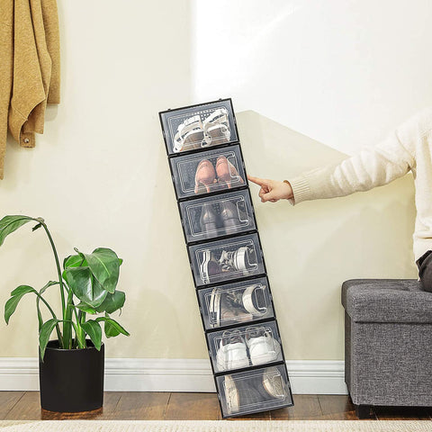 Rootz Shoe Boxes - 18 Storage Boxes - Foldable and Stackable - Transparent-Black - 31 x 24.5 x 17.5 cm