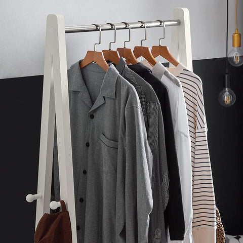 Rootz White Modern Clothes Rail Stand Rack with Two Storage Shelves - Wood Coat Rack Hanging Rail - W66 x D39 x H180cm
