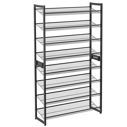 Rootz Shoe rack with 8 levels - Set of 2 stackable 4-tier shoe organizers - Metal shoe storage with adjustable mesh shelves - Black