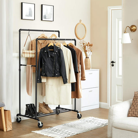 Rootz Coat rack - Clothes rail - Coat stand with 2 clothes rails and shelf - Loadable up to 110 kg - Industrial design - For bedroom and dressing room - Black