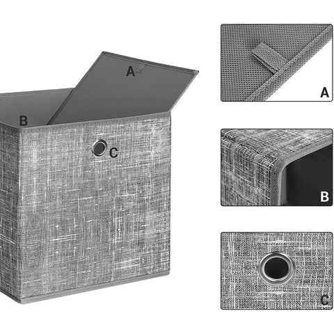 Rootz Storage Boxes - Set Of 6 - Foldable Boxes - Non Woven - Organizer - Gray - 30 x 30 x 30 cm