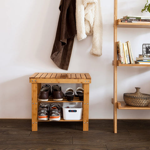Rootz Bamboo Shoe Rack - Bench - Bathroom Shelf - 50cm x 29cm x 45cm