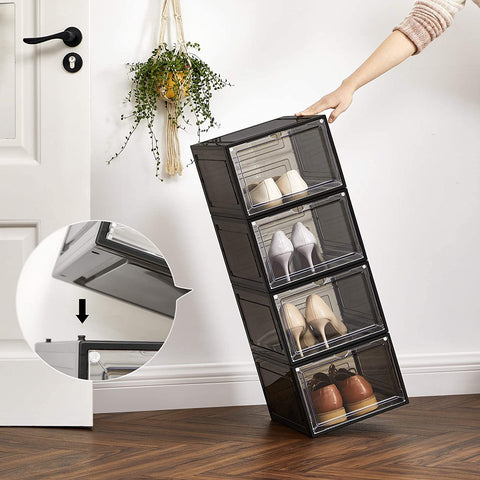 Rootz Set Of 6 Shoe Boxes - Shoe Storage - Shoes Organizer - Plastic - Transparent - Stackable - 27 x 34.5 x 19 cm - Shoes Up To Size 45