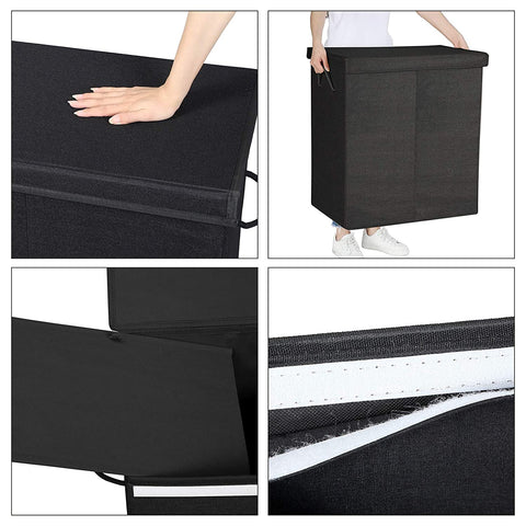 Rootz Black Laundry Basket - Laundry Baskets with Lid - Foldable - 69.25 x 39.4 x 5.6 cm