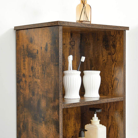 Rootz Storage Cabinet - Bathroom Cabinet - High Cabinet - 3 Open Compartments - Hinged Door - Adjustable Shelves - Industrial - Brown - Processed Wood - 40 x 30 x 167 cm
