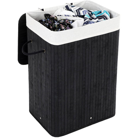 Rootz Foldable Laundry Basket Bamboo - Laundry Basket - 72L Black