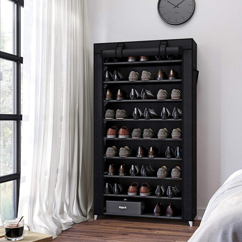 Rootz Shoe Rack - Shoe Cabinet - 10 Levels - Fabric - 40 Pairs of Shoes - Black - 88 x 28 x 160 cm