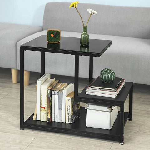 Rootz Side Table - Coffee Table - Living Room Table with Storage Shelf - W65 x D35 x H55cm