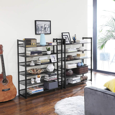 Rootz Shoe Rack - 12 Levels - 48-60 Pairs of Shoes - Metal - Adjustable Shelves - Black - 92.5 x 30.7 x 223 cm