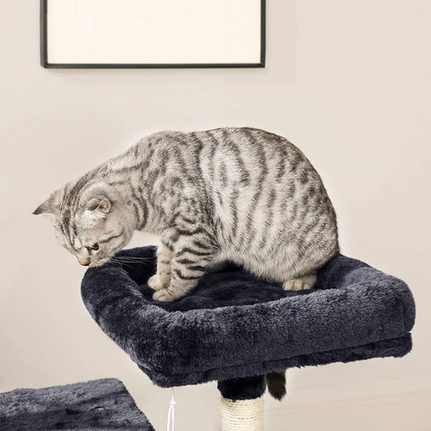 Rootz Scratching Post - Cat Tree - Cat Cave - 4 Levels - Smoke Gray - Beige - Plush - Sisal - 50 x 35 x 115 cm