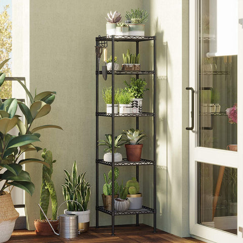 Rootz Bathroom rack - Storage rack - Shelving unit - 4/5 Levels - Steel - Black - Hooks - 30 x 30 x 123.5 cm