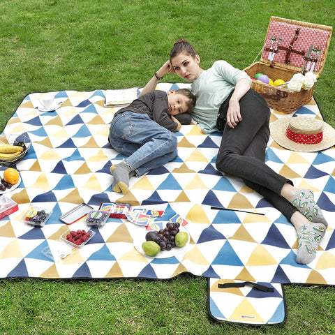 Rootz Picnic Blanket - Beach Blanket - Waterproof Bottom - Foldable - Yellow - Blue - 300 x 200 cm