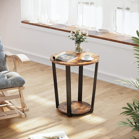 Rootz Side Table - Coffee Table - Coffee Table - Round - Industrial - Brown - Black - Processed Wood - Metal - 50 x 50 x 57 cm