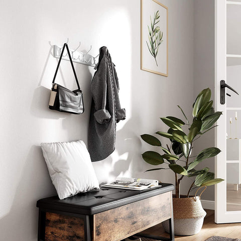 Rootz Wall Coat Rack - Coat Rack - 4 Hooks - Coat Hooks - Coats - Hats - Bags - White - MDF - 40 x 11 x 7 cm