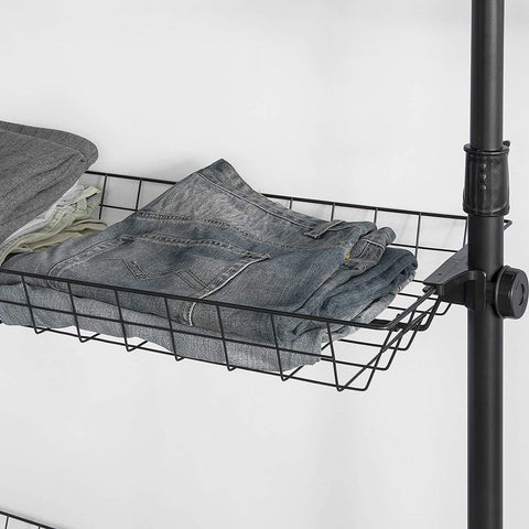 Rootz Adjustable Wardrobe Organizer - Clothes Shelf System Hanging Rail - Telescopic Storage Shelving