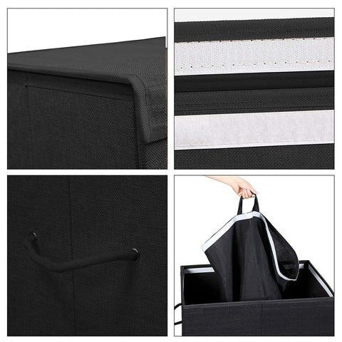 Rootz Black Laundry Basket - Laundry Baskets with Lid - Foldable - 69.25 x 39.4 x 5.6 cm