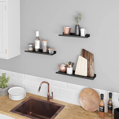 Rootz Wall Shelves - Set Of 3 - Metal - Book Shelves - Black - Floating - Various Sizes