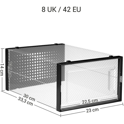 Rootz Shoe Boxes - 18 Storage Boxes - Foldable and Stackable - Transparent-Black - 31 x 24.5 x 17.5 cm