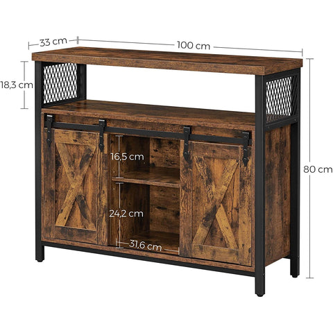 Rootz Sideboard - Storage Cabinet - Sideboard - Kitchen Cabinet - 2 Sliding Doors - Adjustable Shelf - Industrial - Brown - Black - 100 x 33 x 80 cm