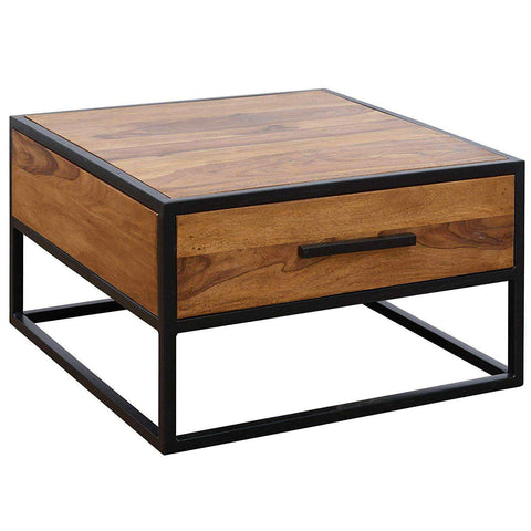 Rootz Industrial Coffee Table - Side Table - Solid Wood - Brown - Luxury Retro Vintage Glass Coffee Table With Storage Space - 65 x 38 x 65 cm