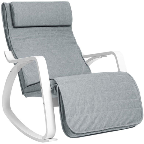 Rootz Rocking Chair With Footrest - Adjustable Lounger - Relax Chair - Armchair - Birch Wood - 150 kg load capacity - Gray