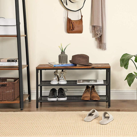 Rootz Shoe cabinet - Shoe rack - Shoe bench - Rustic Brown - Industrial - 80 x 30 x 44.5 cm
